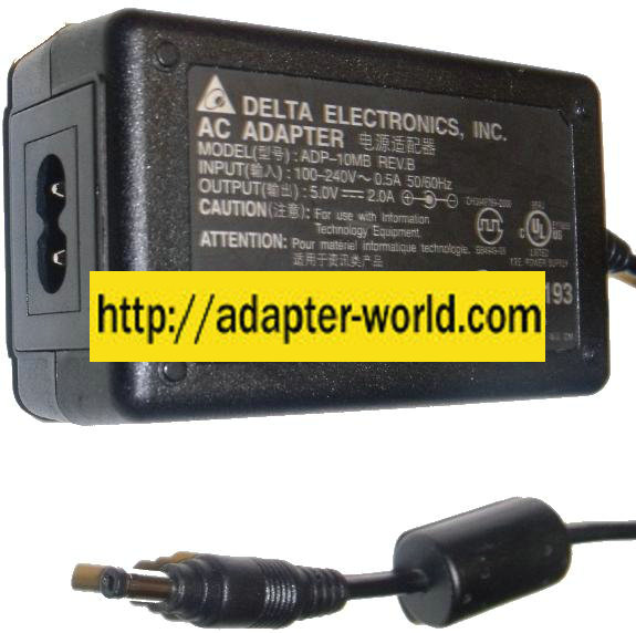 DELTA ELECTRONICS ADP-10MB REV B AC ADAPTER 5V DC 2A NEW 1.8 x